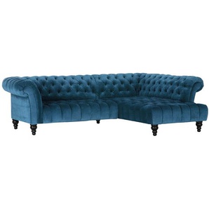 Jack & Alice Ecksofa Fireside Petrol Samtstoff 266x80x162 cm (BxHxT) Glamour