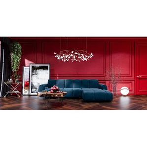 Ecksofa Malter Blau/Marineblau Samt 293 x 83 x 198cm Longchair davorstehend rechts mit Schlaffunktion Glamour