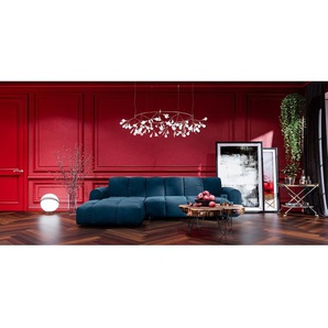 Ecksofa Malter Blau/Marineblau Samt 293 x 83 x 198cm Longchair davorstehend links mit Schlaffunktion Glamour