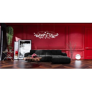 Ecksofa Malter Schwarz/Schwarz Samt 293 x 83 x 198cm Longchair davorstehend rechts mit Schlaffunktion Glamour