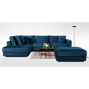 Jack & Alice Ecksofa Oakey I Dunkelblau Samt 314x82x260 cm