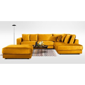 Ecksofa Oakey I Gelb/Senfgelb Samt 314 x 82 x 260cm Ecke davorstehend rechts Glamour