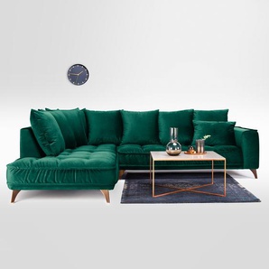 Ecksofa Grün/Dunkelgrün Samt 288 x 92 x 245cm Ottomane davorstehend links Glamour