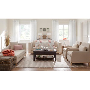 Recamiere Beige/Beige Webstoff 165 x 77 x 82cm Armlehne davorstehend rechts Skandi Eiche