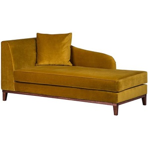 Recamiere Gelb Samt 165 x 77 x 82cm Armlehne davorstehend links Skandi Walnuss