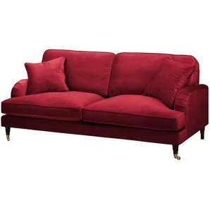 2-Sitzer Sofa mit Rollen Rot/Bordeaux Samt Pauno 190 x 85 x 96cm Glamour