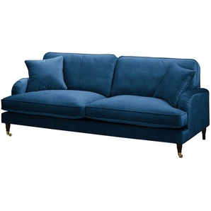 3-Sitzer Sofa mit Rollen Blau/Dunkelblau Samt Pauno 211 x 85 x 96cm Glamour