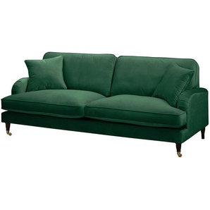 3-Sitzer Sofa mit Rollen Grün/Dunkelgrün Samt Pauno 211 x 85 x 96cm Glamour