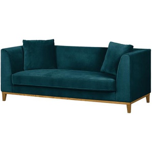 Sofa 3-Sitzer Blau/Petrol Samt 201 x 79 x 82cm Skandi Eiche
