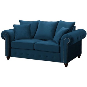 Sofa 2-Sitzer Blau/Dunkelblau Samt 180 x 90 x 93cm Glamour