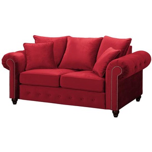 Jack & Alice Sofa Solita 2-Sitzer Rot Samt 180x90x93 cm