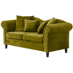 Sofa York 2-Sitzer Grün/Olivgrün Samt 185 x 84 x 79cm Glamour