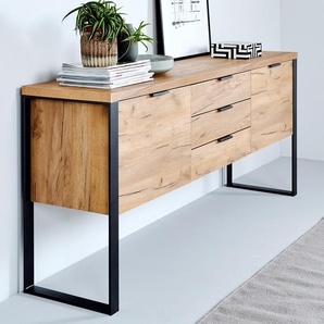 Jahnke Sideboard Loop Eiche Dekor/Antrazit Spanplatte/Stahl 180x76x40 cm (BxHxT) 2-türig 3 Schubladen