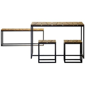 Jan Kurtz Gartenset, Schwarz, Robinien, Holz, Metall, 4-teilig, Robinie, massiv, wetterbeständig, Balkonmöbel, Balkonmöbel-Sets