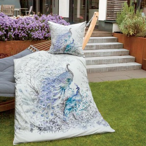 Bettwäsche JANINE CARMEN S 55037 Gr. B/L: 135 cm x 200 cm (1 St.), B/L: 80 cm x 80 cm (1 St.), Interlock-Jersey, bunt (blautürkis, lilasalbei) Bettwäsche 135x200 cm mit Reißverschluss