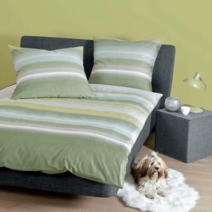 Bettwäsche JANINE moments 98079 Gr. B/L: 135 cm x 200 cm (1 St.), B/L: 80 cm x 80 cm (1 St.), Mako-Satin, grün (rauchgrün, salbei, limonengrün) Bettwäsche 135x200 cm mit Reißverschluss