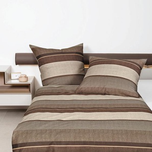 Bettwäsche JANINE moments 98085 Gr. B/L: 135 cm x 200 cm (1 St.), B/L: 80 cm x 80 cm (1 St.), Mako-Satin, braun (caramel, walnuss) Bettwäsche 135x200 cm mit Reißverschluss