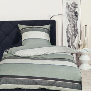 Bettwäsche JANINE moments 98085 Gr. B/L: 135 cm x 200 cm (1 St.), B/L: 80 cm x 80 cm (1 St.), Mako-Satin, grau (mondnebel, jadehauch) Bettwäsche 135x200 cm mit Reißverschluss
