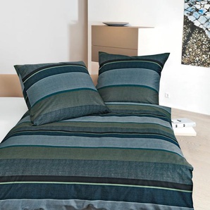 Bettwäsche JANINE moments 98085 Gr. B/L: 155 cm x 220 cm (1 St.), B/L: 80 cm x 80 cm (1 St.), Mako-Satin, grün (grünblau) Bettwäsche 155x220 cm mit Reißverschluss