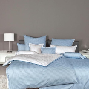 Wendebettwäsche JANINE modern classic 3936 Bettwäsche Gr. B/L: 135 cm x 200 cm (1 St.), B/L: 80 cm x 80 cm (1 St.), Mako-Satin, blau (hellblau) Bettwäsche 135x200 cm mit grafischem Muster