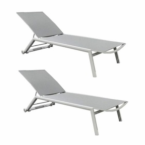Jati&Kebon Hydra Sonnenliege, Gestell Aluminium, 2er-Set - Gestell Alu weiß | Liegefläche Textil hellgrau 01-000085-2er-set
