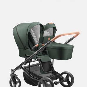 Jedo – Duo Geschwisterwagen – Farbe D52 – Nacht Grün mit Karamell Schiebegriff + Zubehörpaket gratis 116195