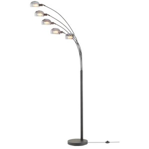 Jette Home Bogenleuchte 5-flammig schwarz-matt mit Rauchglas - Materialmix - 65 cm - 198 cm - cm 28,0 | Möbel Kraft
