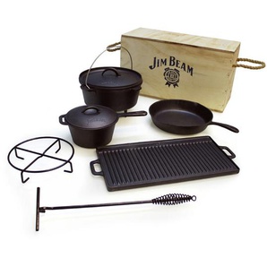 Jim Beam Dutch-Oven-Set Jim Beam, Schwarz, Metall, 9-teilig, 19 cm, 31x25 cm, Grills, Grillzubehör