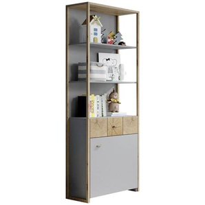 Jimmylee Babyregal Flavo , Grau, Eiche Artisan , Metall , 3 Fächer , 1 Schubladen , 65x206x38 cm , stehend , Kinder & Jugendmöbel, Kindermöbel, Kinderregale