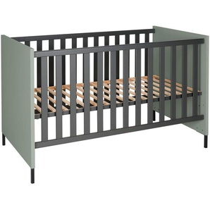 Jimmylee Gitterbett Mia, Anthrazit, Grün, Holz, Holzwerkstoff, Buche, 70x140 cm, DIN EN ISO 9001, zum Juniorbett umbaubar, höhenverstellbar,