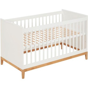 Jimmylee Gitterbett Scandic, Weiß, Eiche, Holz, Holzwerkstoff, Birke, Eiche, massiv, 75x84x146 cm, EN 71, zum Juniorbett umbaubar, höhenverstellbar,