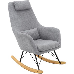 Jimmylee Stillstuhl Lisa, Grau, Schwarz, Eiche, Holz, Metall, Textil, Kautschukholz, massiv, Abstraktes, Füllung: Baumwollfüllung, 68x107.5x87 cm,