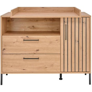 Jimmylee Wickelkommode Line, Eiche Artisan, Metall, 2 Fächer, 2 Schubladen, 119x91x99 cm, DIN EN ISO 9001, Babymöbel, Wickelkommoden & Zubehör,