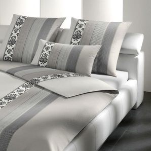 JOOP! Mako-Satin Bettwäsche 4022 Ornament Stripe Farbe beige-grau 135x200+80x80