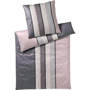 JOOP! Mako-Satin Bettwäsche Cornflower Stripe 4069 155x200cm+80x80, Farbe deep rose 4069-80/80-155/200-11
