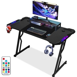 Jopassy Gaming Schreibtisch Carbon Tischplatte 140x60cm, met Getränkehalter Kopfhörerhalter Mauspad, Computertisch Gamer Tisch (met LED und Fernbedienun) RL-HG9788-1-OTd