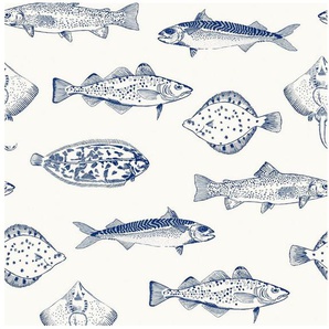 Joules Vliestapete Name The Plaice Coast Blue, glatt, animal print, (1 St), animal print