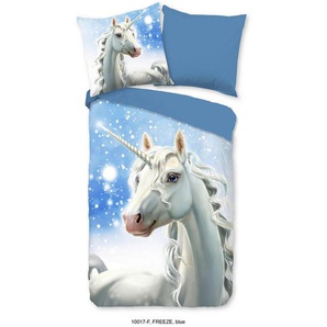 Jugendbettwäsche, Blau, Weiß, Textil, Pferd, 135x200 cm, atmungsaktiv, angenehm wärmend, Schlaftextilien, Bettwäsche, Kinderbettwäsche