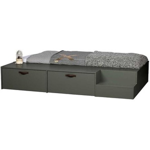 Jugendzimmer Bett in Graugrün Kiefer Massivholz
