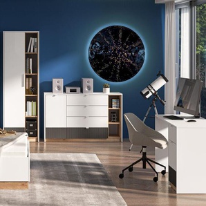 Jugendzimmer Set 3-teilig TIMARU-131 mit Schreibtisch in weiß mit Eiche und graphit