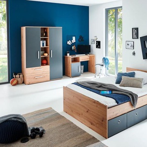 Jugendzimmer-Set ARTHUR BERNDT Alessio Schlafzimmermöbel-Sets Gr. ohne Matratze, B/H: 140 cm x 200 cm, braun (artisan oak nachbildung, anthrazit) Baby Komplett-Kinderzimmer mit Melamin-Oberfläche