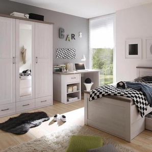 Jugendzimmer-Set BEGABINO Luca, TOPSELLER Möbel-Set komplett Zimmer Schlafzimmermöbel-Sets weiß (pinienfarben weiß, trüffelfarben) Baby Komplett-Kinderzimmer
