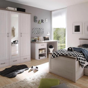 Jugendzimmer-Set BEGABINO Luca, TOPSELLER Möbel-Set komplett Zimmer, weiß (pinienfarben weiß, trüffelfarben), Spanplatte, Schlafzimmermöbel-Sets, komplettes Möbel Set im Landhaus Style, Topseller