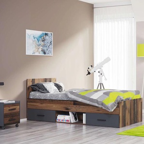 Jugendzimmer-Set HOME AFFAIRE Nonjoo-Teen Schlafzimmermöbel-Sets Gr. ohne Matratze, schwarz (anthr, old st) Baby Komplett-Kinderzimmer Industrial Style, Bett mit Stauraum + Nachttisch 3er Kleiderschrank
