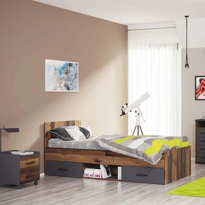 Jugendzimmer-Set HOME AFFAIRE Nonjoo-Teen Schlafzimmermöbel-Sets Gr. ohne Matratze, schwarz (anthr, old st) Baby Komplett-Kinderzimmer Industrial Style, Bett + Nachttisch 3er Kleiderschrank+ Schreibtisch