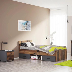 Jugendzimmer-Set HOME AFFAIRE Nonjoo-Teen Schlafzimmermöbel-Sets Gr. ohne Matratze, schwarz (anthr, old st) Baby Komplett-Kinderzimmer Industrial Style, Bett + Nachttisch Kleiderschrank+ Schreibtisch