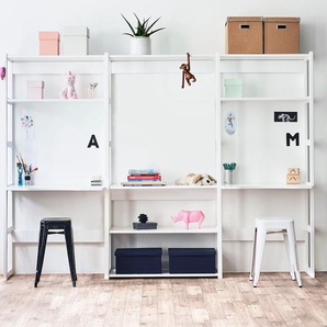 Jugendzimmer-Set HOPPEKIDS STOREY Schlafzimmermöbel-Sets weiß (weiß lackiert, kiefer massiv) Baby Komplett-Kinderzimmer mit Kinderschreibtisch & Regal, modular