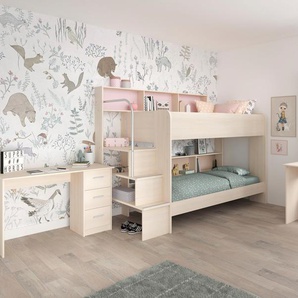 Jugendzimmer-Set PARISOT Bibop Schlafzimmermöbel-Sets Gr. Ohne Bettschubkasten, braun (akazienfarben) Baby Komplett-Kinderzimmer mit 2 Schreibtischen
