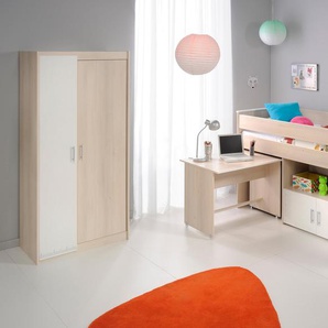 Jugendzimmer-Set PARISOT Charly Schlafzimmermöbel-Sets weiß (akaziefarben, weiß) Baby Komplett-Kinderzimmer Bett mit herausziehbarem Schreibtisch auf Rollen