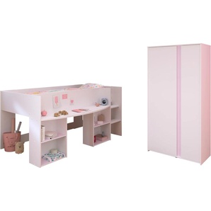 Jugendzimmer-Set PARISOT Pirouette Schlafzimmermöbel-Sets Gr. B/H/T: 132 cm x 104 cm x 205 cm, 2 teilig bestehend aus Hochbett und Kleiderschrank, weiß (weiß, 2, teilig (bett und schrank)) Baby Komplett-Kinderzimmer wahlweise mit Schreibtisch